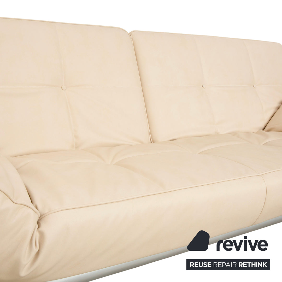 Canapé 3 places Ligne Roset Smala en cuir textile beige crème à fonction manuelle, housse neuve