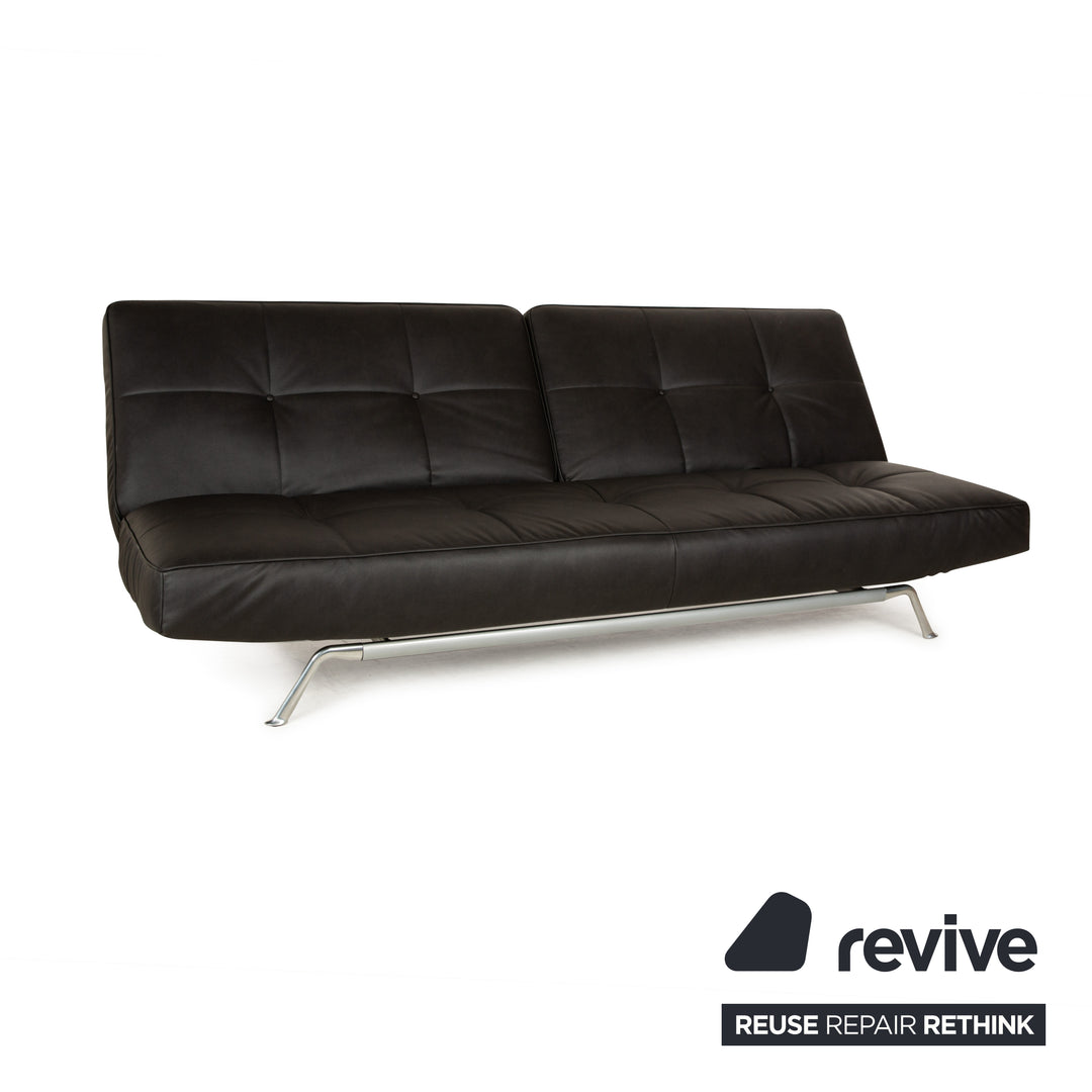 Canapé convertible trois places Ligne Roset Smala en cuir vegan noir anthracite neuf avec housse à fonction manuelle