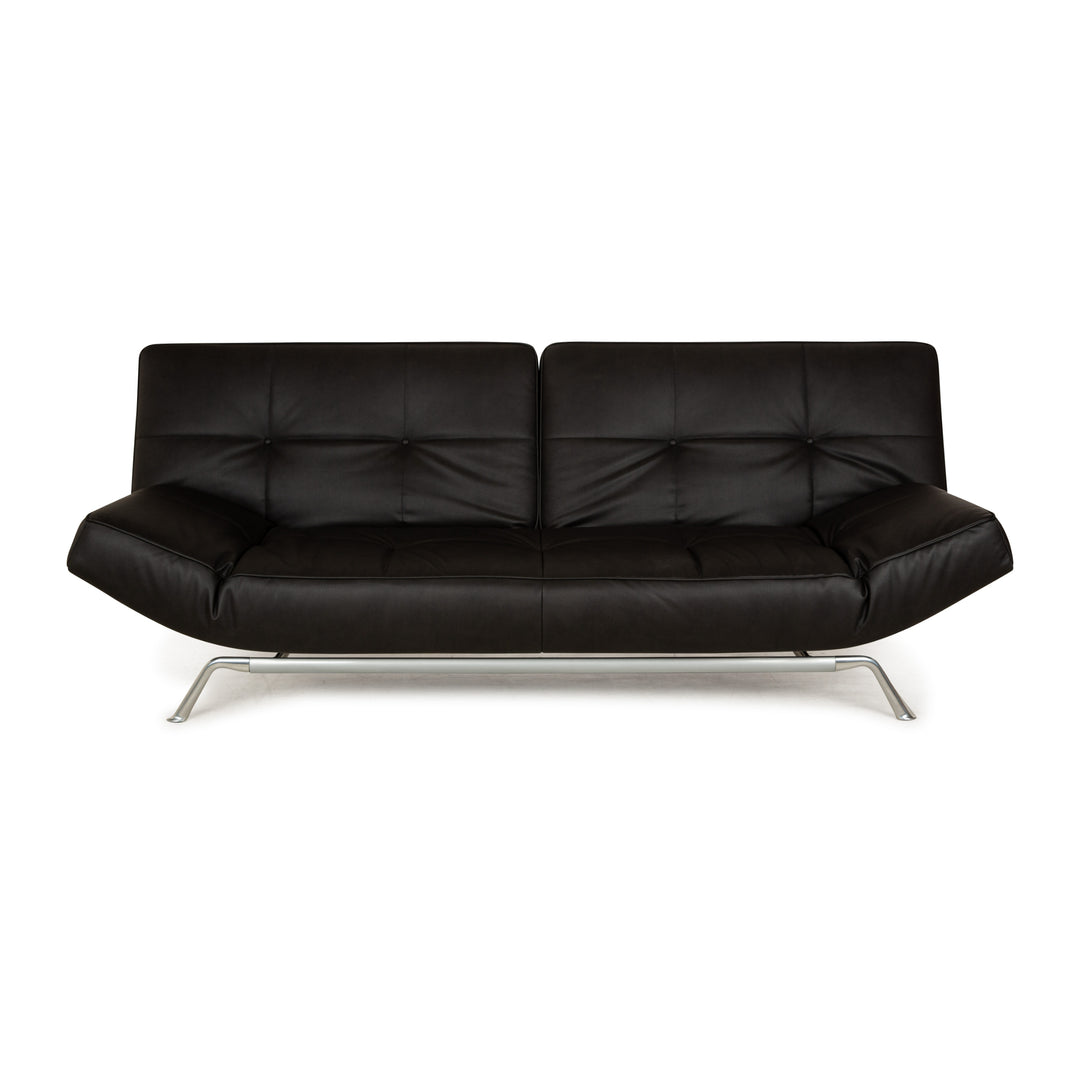 Canapé convertible trois places Ligne Roset Smala en cuir vegan noir anthracite neuf avec housse à fonction manuelle