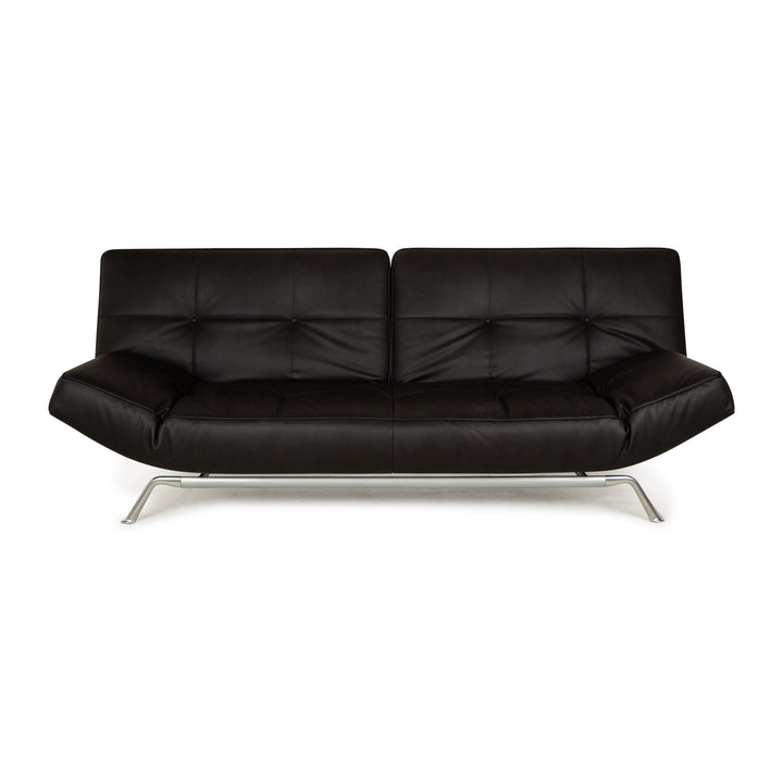 Canapé convertible trois places Ligne Roset Smala en cuir vegan noir anthracite neuf avec housse à fonction manuelle