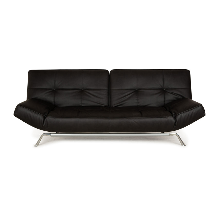 Canapé convertible trois places Ligne Roset Smala en cuir vegan noir anthracite neuf avec housse à fonction manuelle