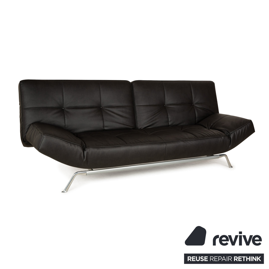 Canapé convertible trois places Ligne Roset Smala en cuir vegan noir anthracite neuf avec housse à fonction manuelle