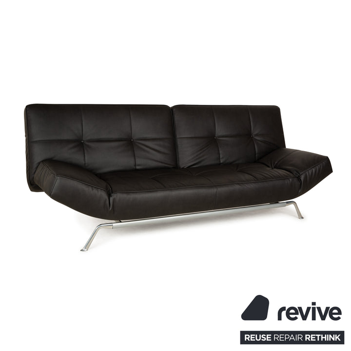 Canapé convertible trois places Ligne Roset Smala en cuir vegan noir anthracite neuf avec housse à fonction manuelle