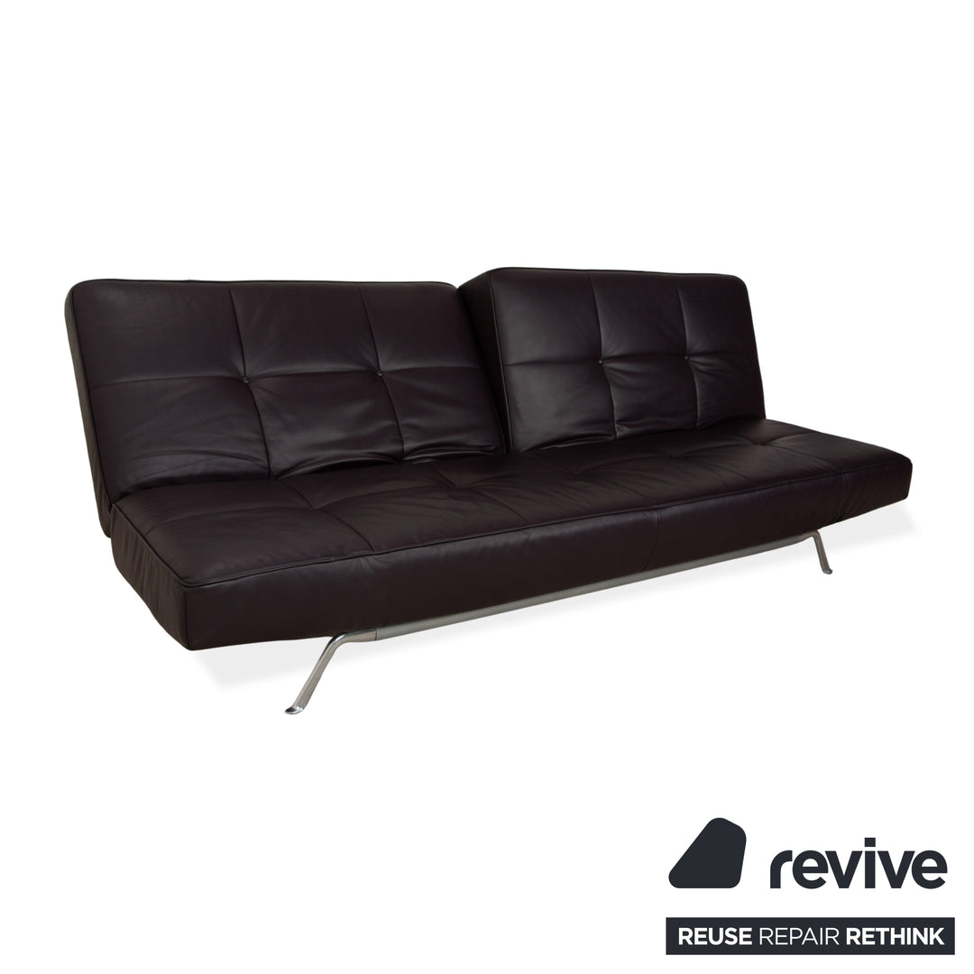 Ligne Roset Smala Leder Dreisitzer Aubergine Lila manuelle Funktion Sofa Couch