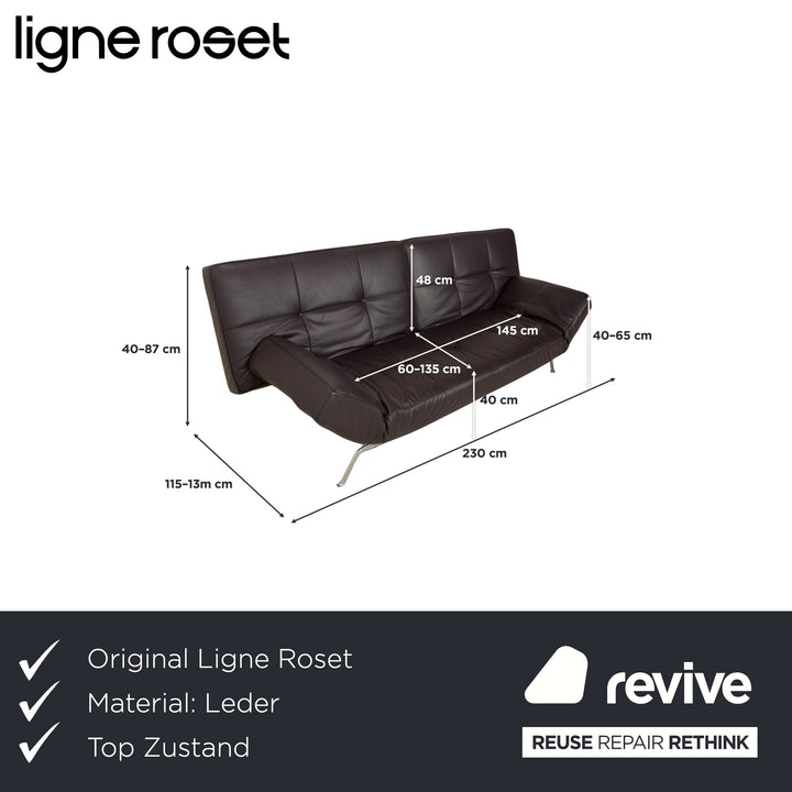 Ligne Roset Smala Leder Dreisitzer Aubergine Lila manuelle Funktion Sofa Couch