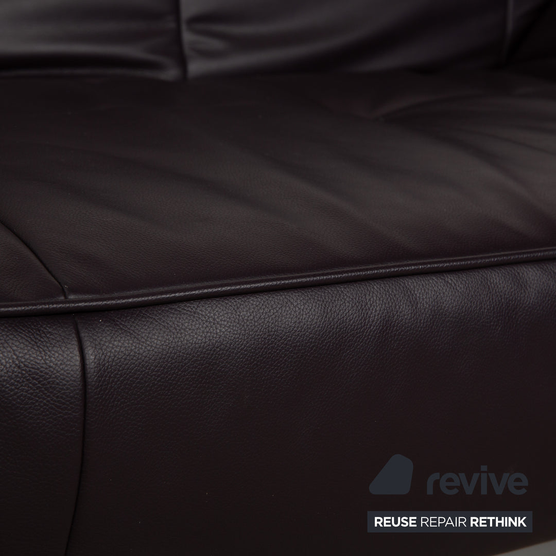 Ligne Roset Smala Leder Dreisitzer Aubergine Lila manuelle Funktion Sofa Couch