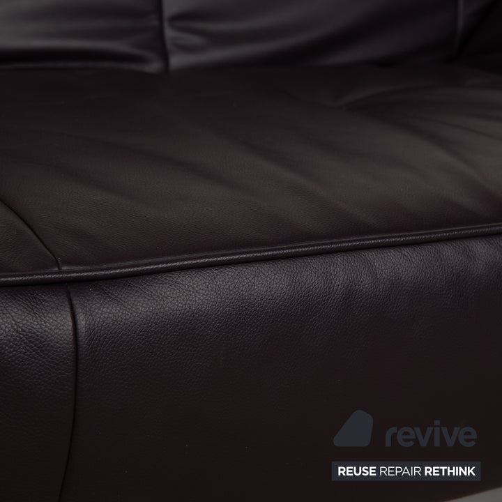 Ligne Roset Smala Leder Dreisitzer Aubergine Lila manuelle Funktion Sofa Couch