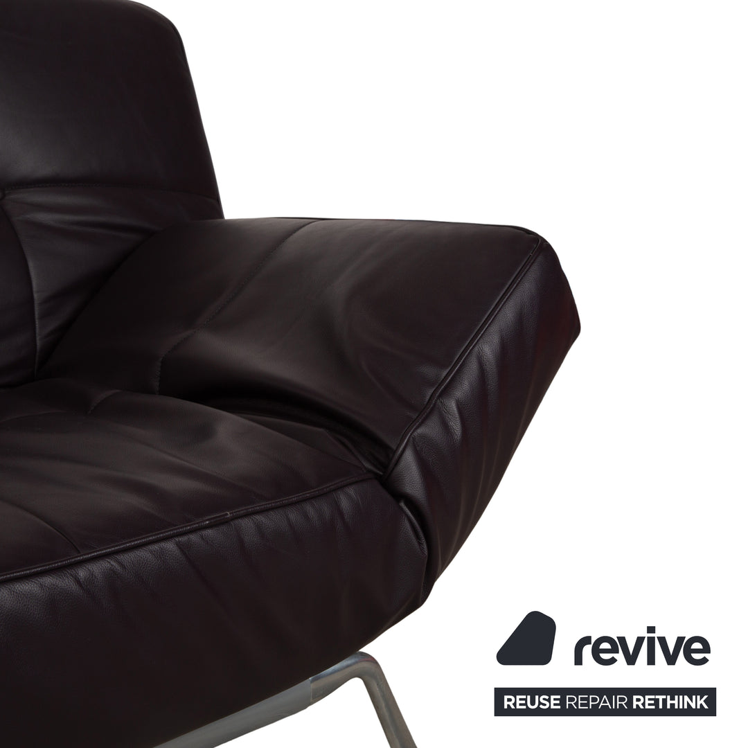 Ligne Roset Smala Leder Dreisitzer Aubergine Lila manuelle Funktion Sofa Couch