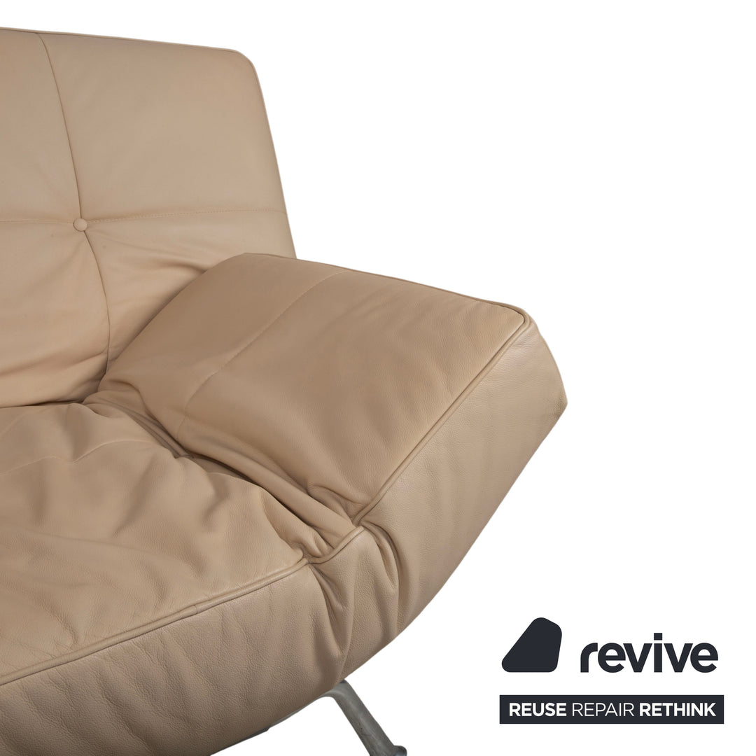 Canapé Ligne Roset Smala cuir trois places crème beige sable fonction manuelle