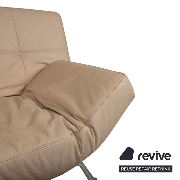 Canapé Ligne Roset Smala cuir trois places crème beige sable fonction manuelle