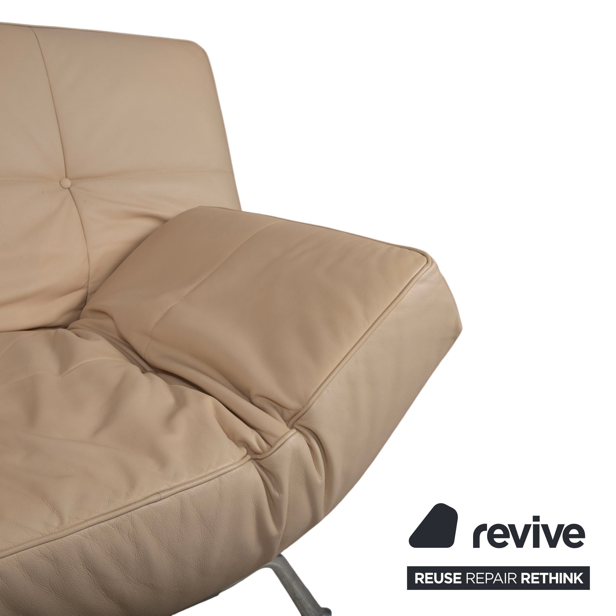 Ligne Roset Smala Leder Dreisitzer Creme Beige Sand manuelle Funktion Sofa Couch