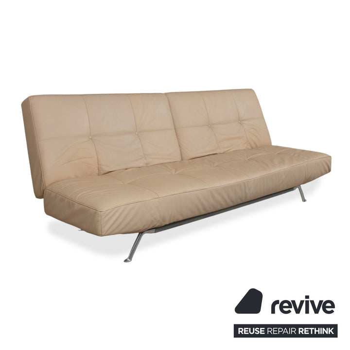 Canapé Ligne Roset Smala cuir trois places crème beige sable fonction manuelle