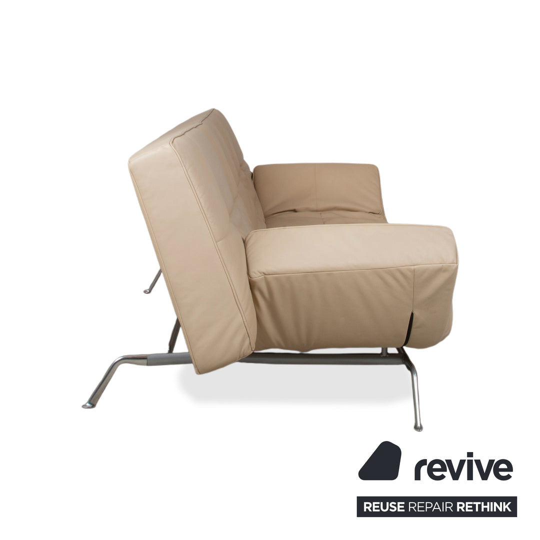 Ligne Roset Smala Leather Three-Seater Cream Beige Sand Manual Function Sofa Couch