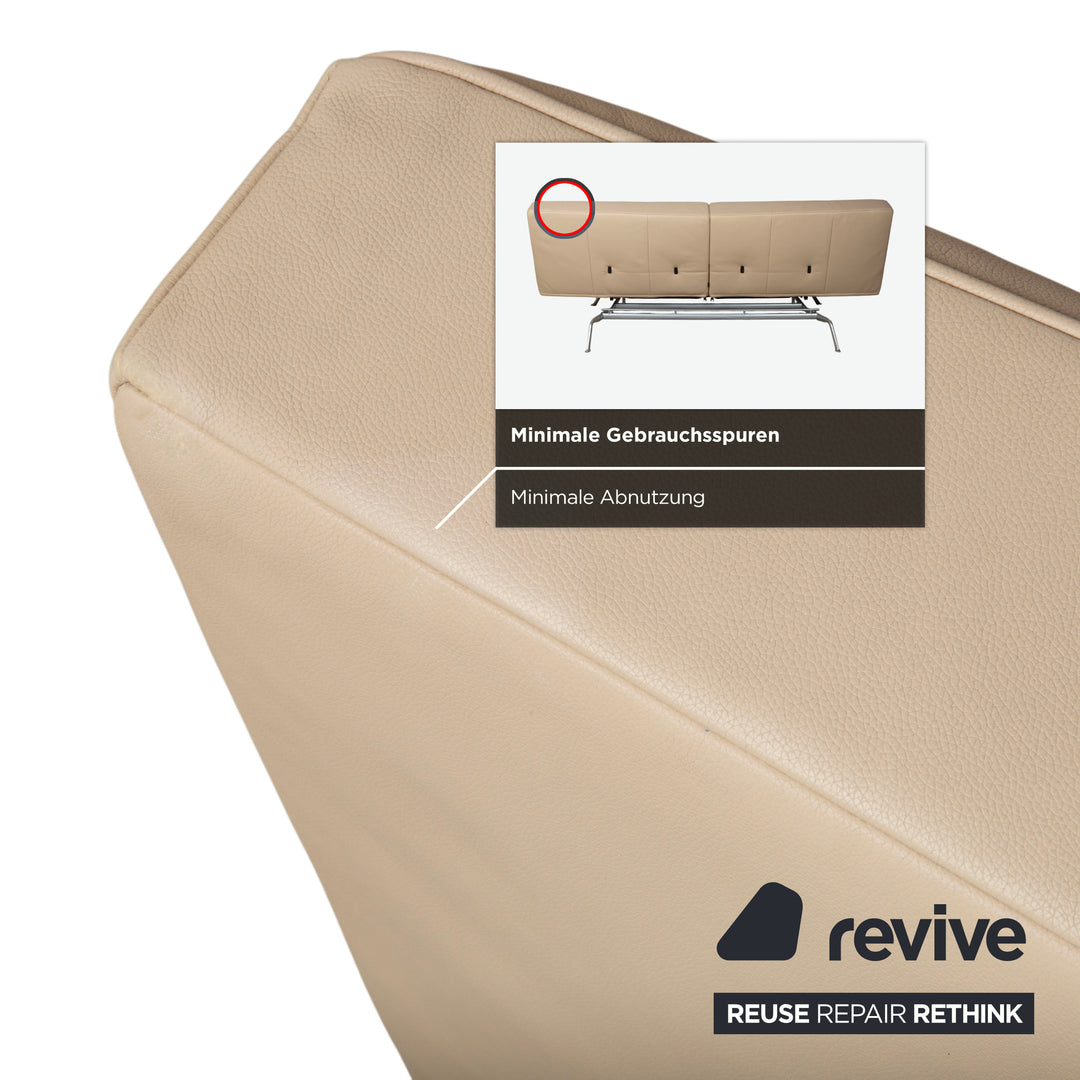 Canapé Ligne Roset Smala cuir trois places crème beige sable fonction manuelle