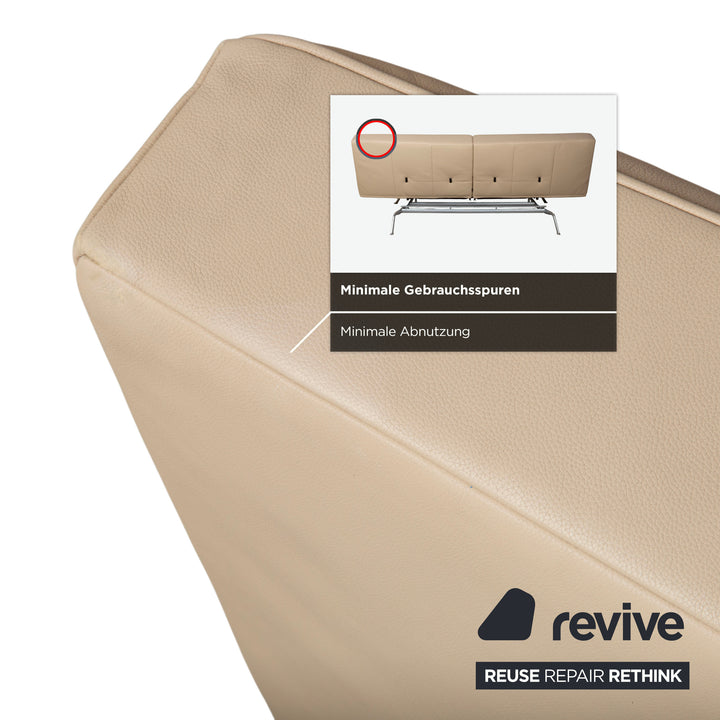 Canapé Ligne Roset Smala cuir trois places crème beige sable fonction manuelle