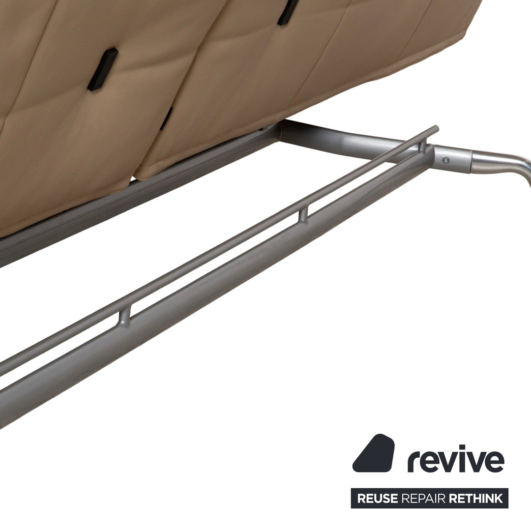 Canapé Ligne Roset Smala cuir trois places crème beige sable fonction manuelle