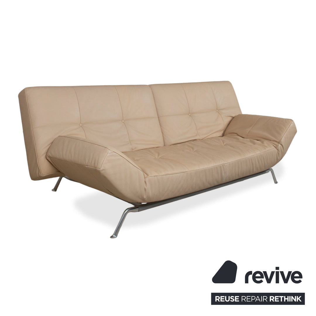 Ligne Roset Smala Leder Dreisitzer Creme Beige Sand manuelle Funktion Sofa Couch