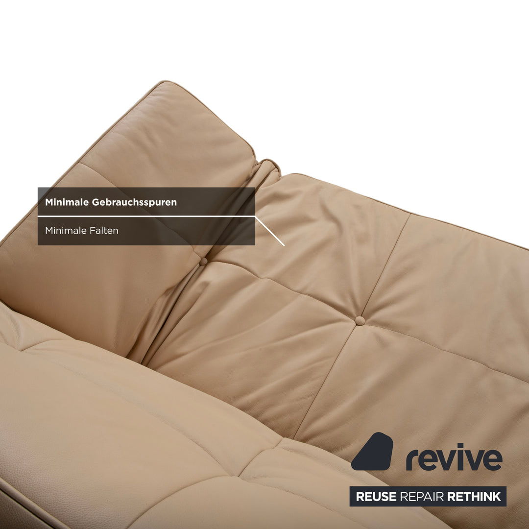Canapé Ligne Roset Smala cuir trois places crème beige sable fonction manuelle