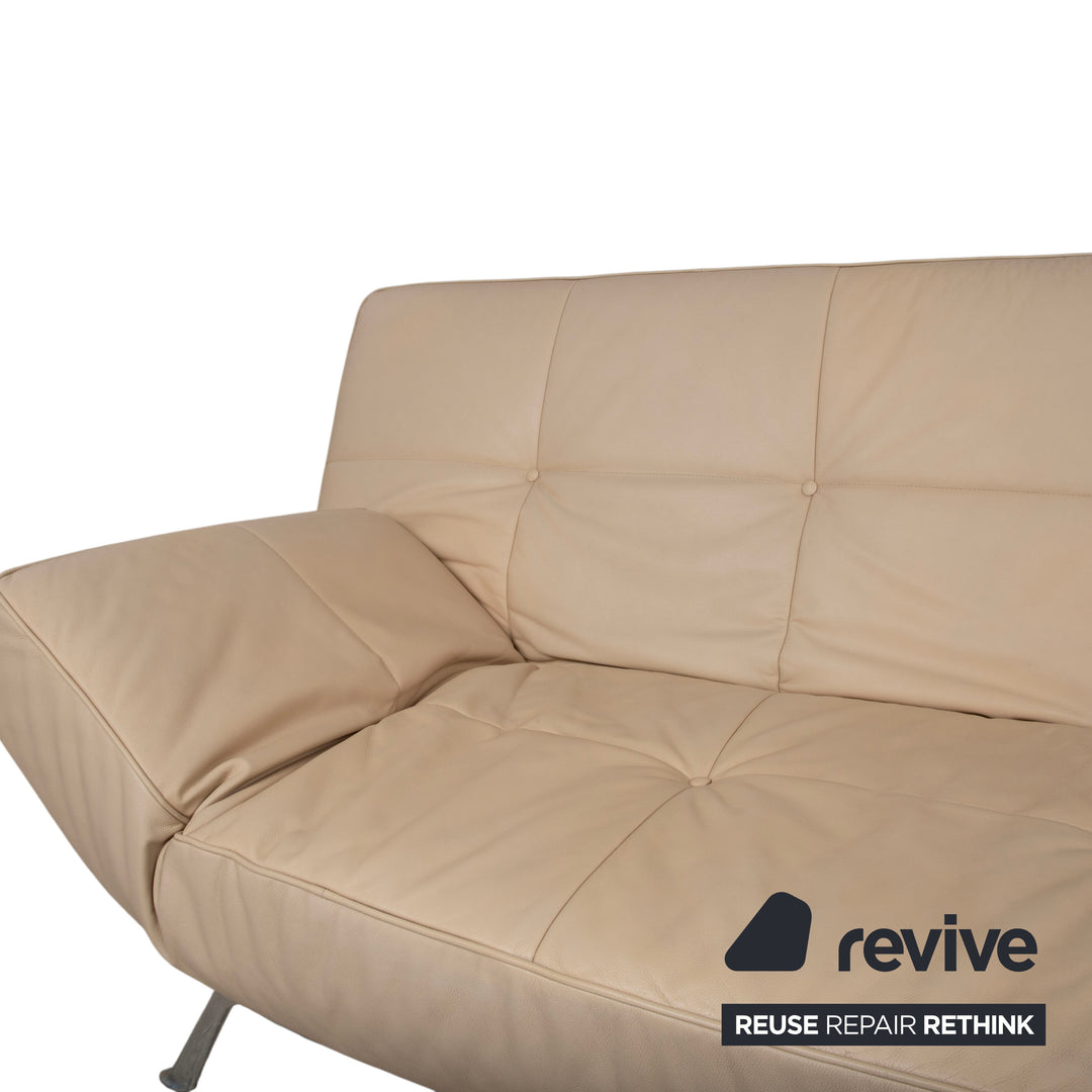 Canapé Ligne Roset Smala cuir trois places crème beige sable fonction manuelle
