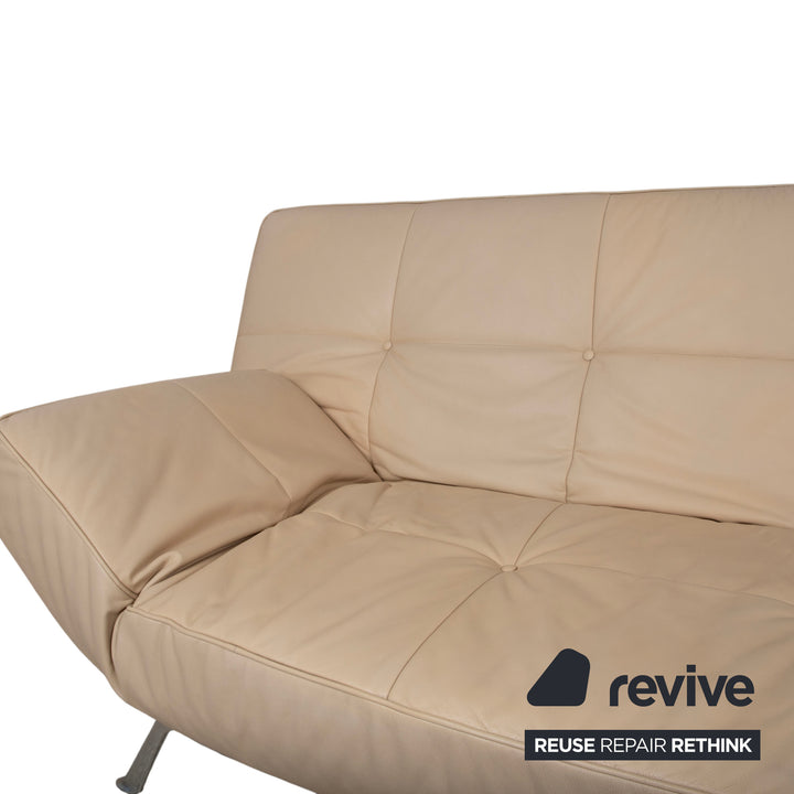 Canapé Ligne Roset Smala cuir trois places crème beige sable fonction manuelle