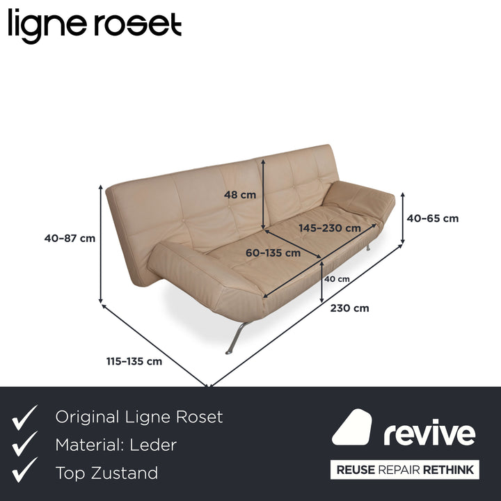 Ligne Roset Smala Leather Three-Seater Cream Beige Sand Manual Function Sofa Couch