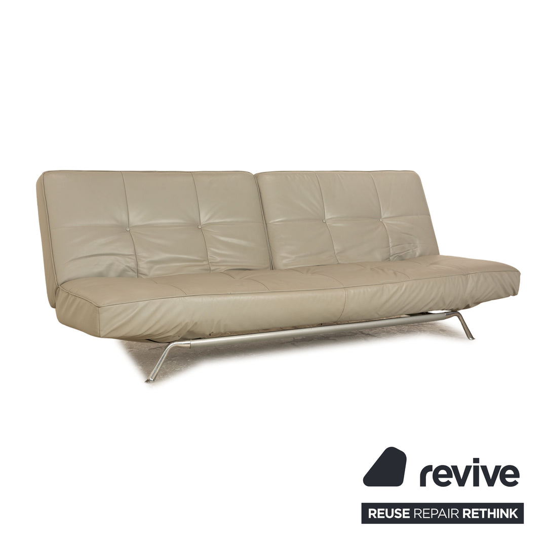 ligne roset Smala Leder Dreisitzer Grau Sofa Couch manuelle Funktion Schlaffunktion