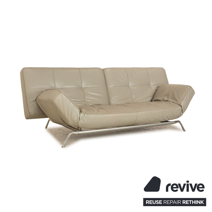 ligne roset Smala Leder Dreisitzer Grau Sofa Couch manuelle Funktion Schlaffunktion