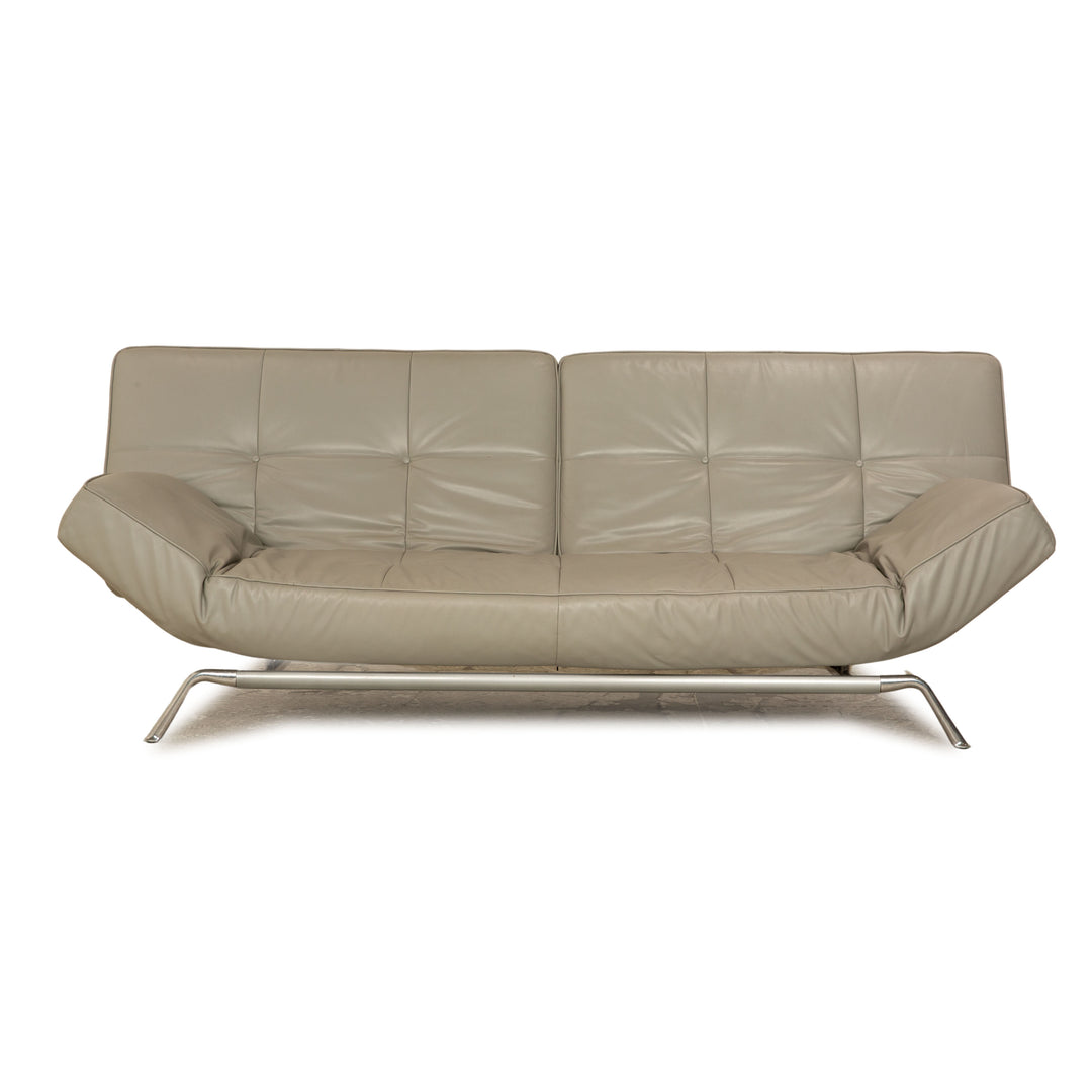 ligne roset Smala Leder Dreisitzer Grau Sofa Couch manuelle Funktion Schlaffunktion