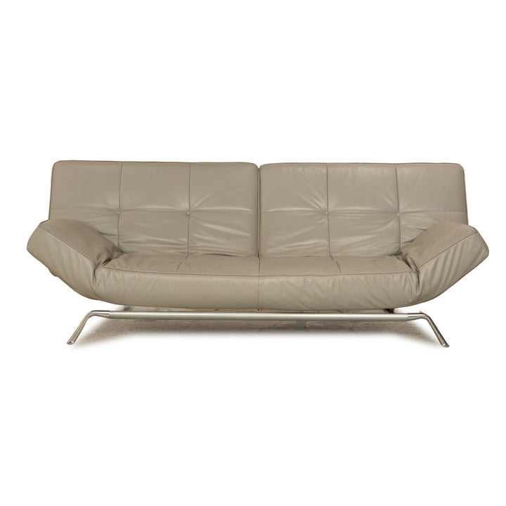 ligne roset Smala Leder Dreisitzer Grau Sofa Couch manuelle Funktion Schlaffunktion
