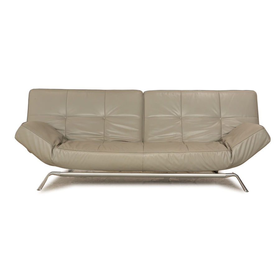 ligne roset Smala Leder Dreisitzer Grau Sofa Couch manuelle Funktion Schlaffunktion