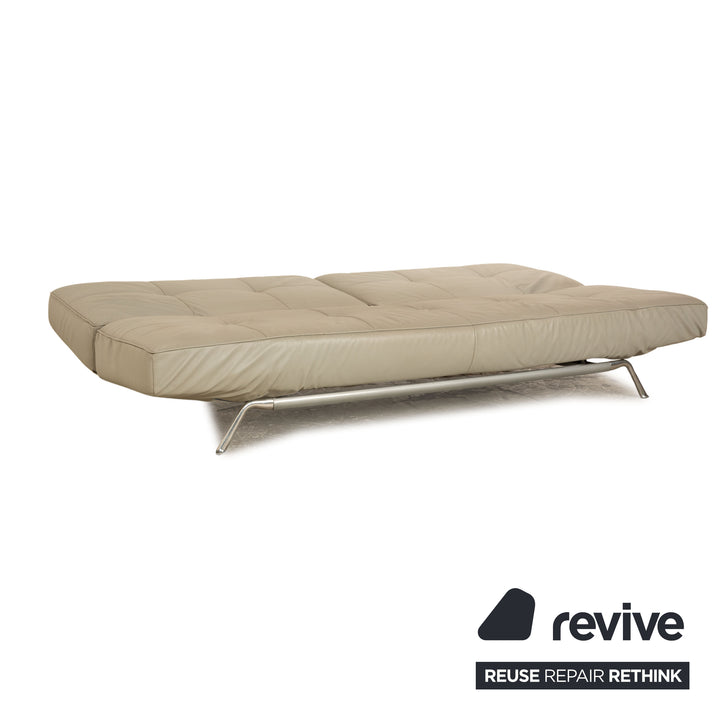 ligne roset Smala Leder Dreisitzer Grau Sofa Couch manuelle Funktion Schlaffunktion