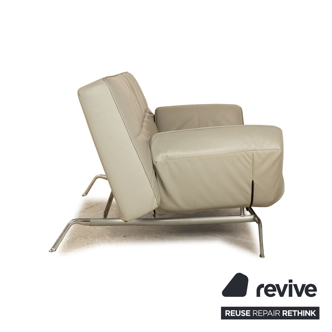 ligne roset Smala Leder Dreisitzer Grau Sofa Couch manuelle Funktion Schlaffunktion