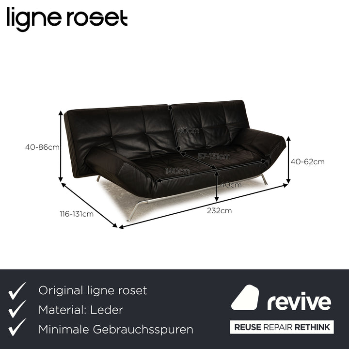 ligne roset Smala leather three-seater black sofa couch manual function sleep function