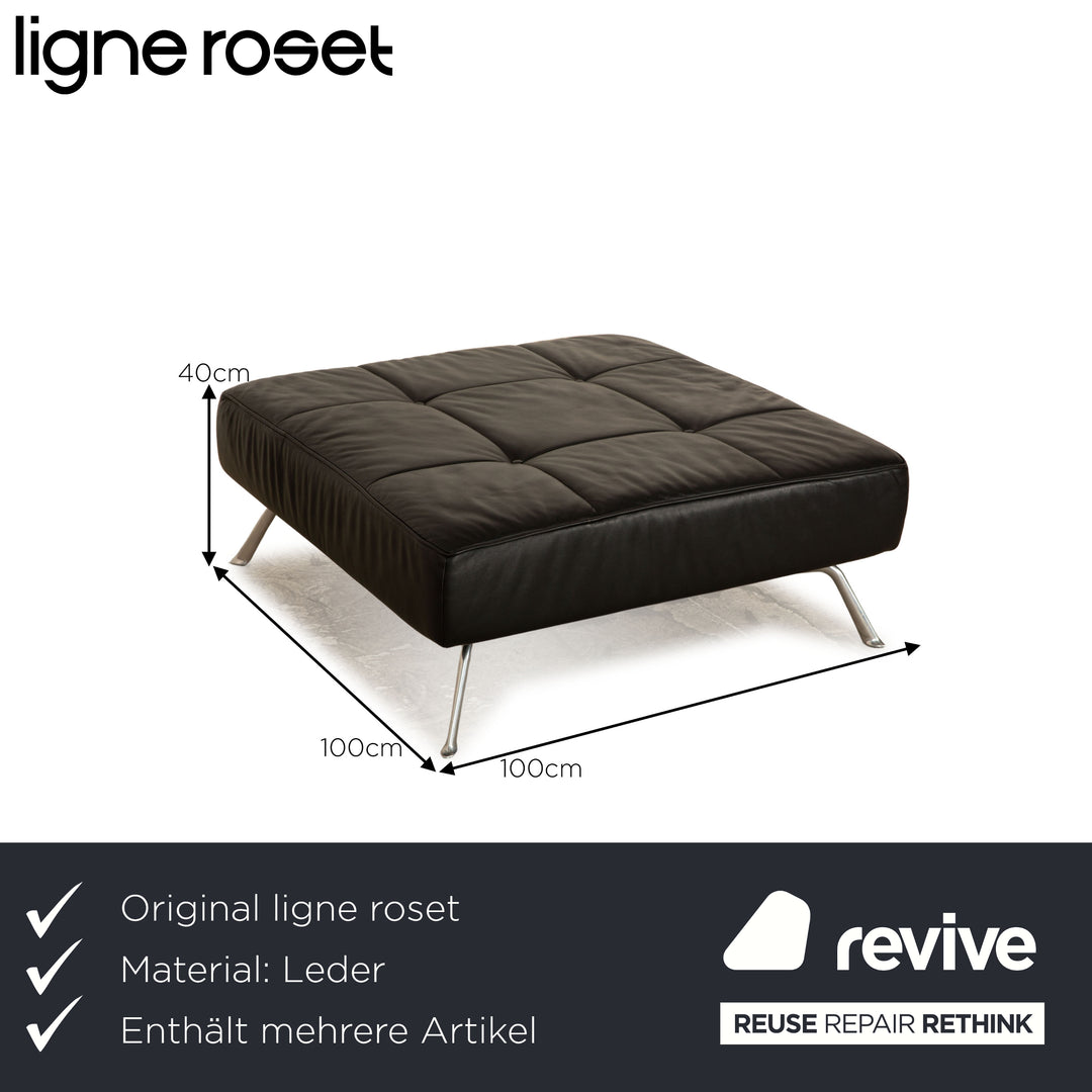 ligne roset Smala Leder Sofa Garnitur Schwarz  Dreisitzer Hocker manuelle Funktion Sofa Couch Schlaffunktion