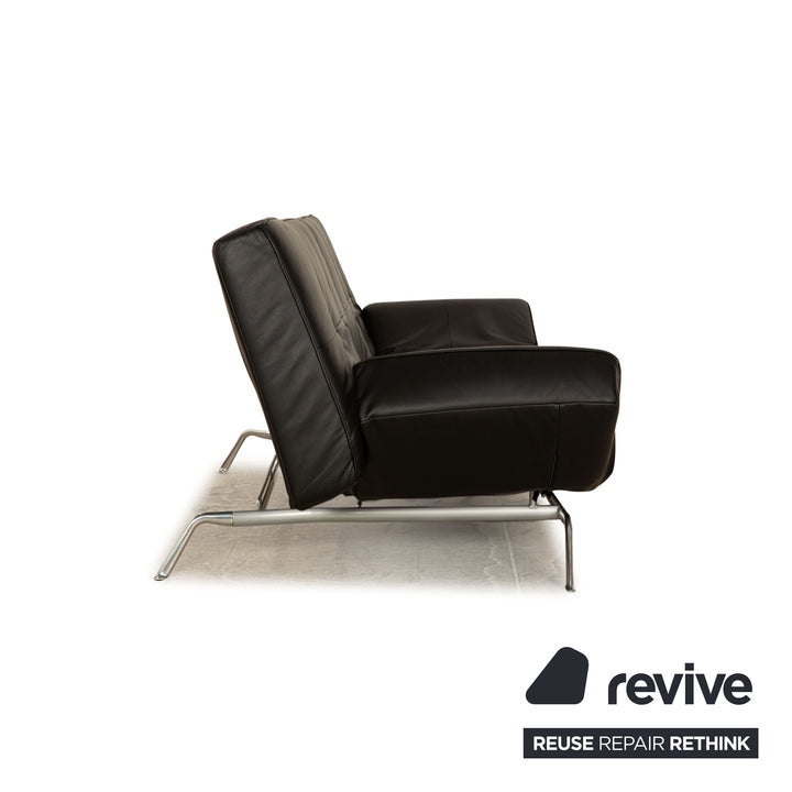 ligne roset Smala Leder Sofa Garnitur Schwarz  Dreisitzer Hocker manuelle Funktion Sofa Couch Schlaffunktion