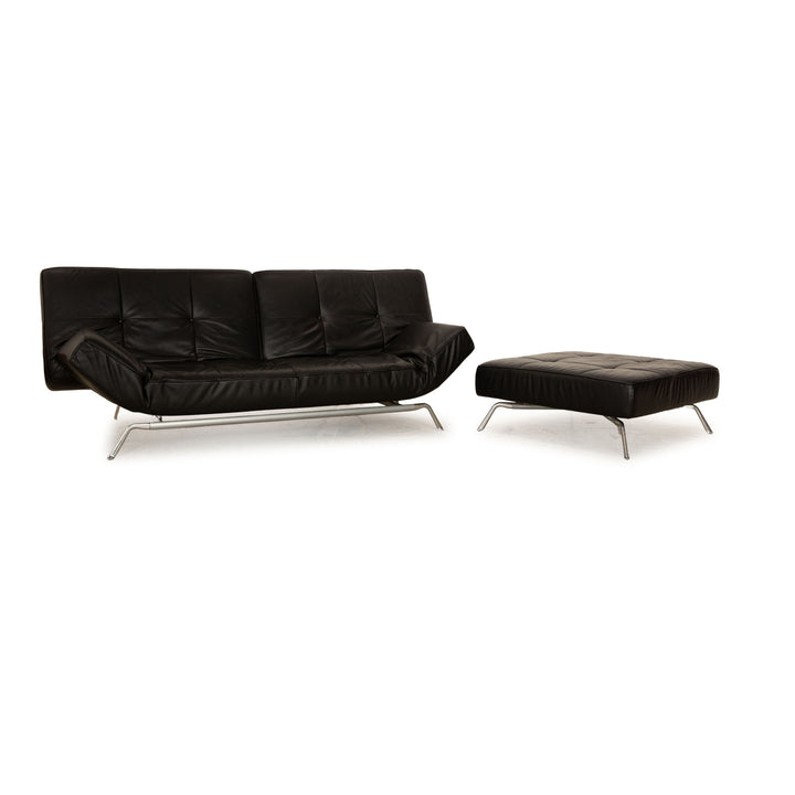 ligne roset Smala Leder Sofa Garnitur Schwarz  Dreisitzer Hocker manuelle Funktion Sofa Couch Schlaffunktion