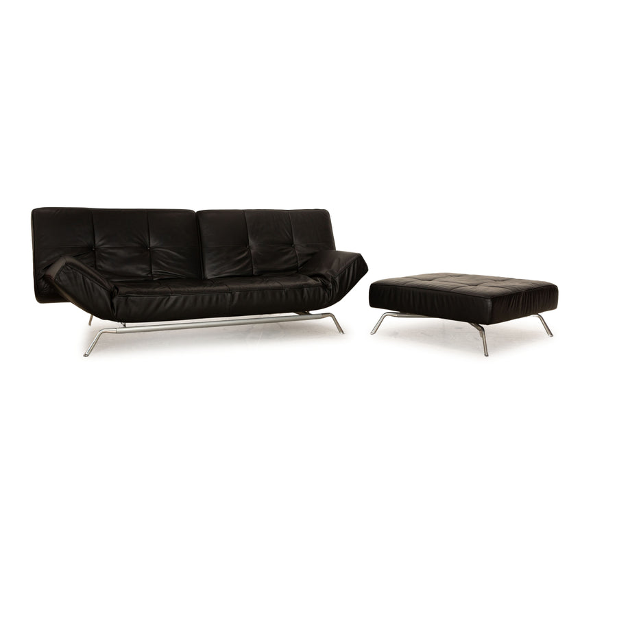 ligne roset Smala Leder Sofa Garnitur Schwarz  Dreisitzer Hocker manuelle Funktion Sofa Couch Schlaffunktion