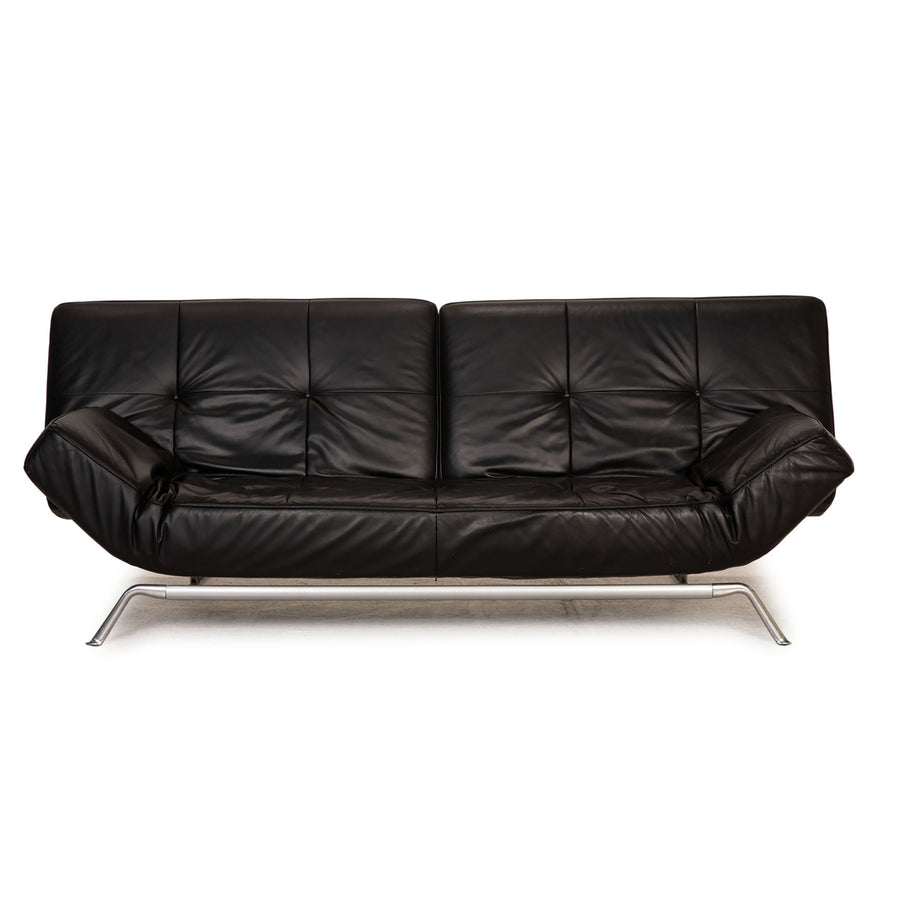 ligne roset Smala Leder Sofa Schwarz Dreisitzer Couch Funktion Schlaffunktion