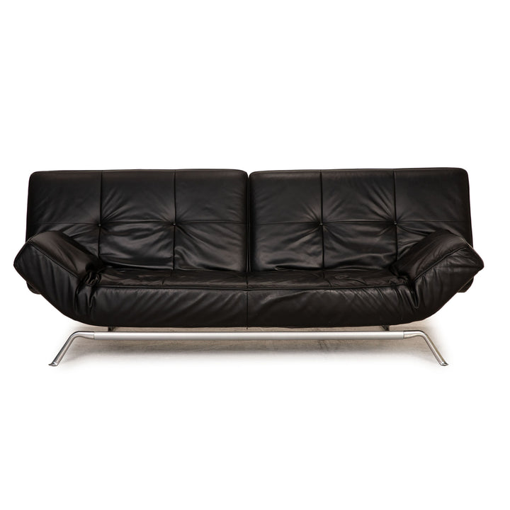 ligne roset Smala Leder Sofa Schwarz Dreisitzer Couch Funktion Schlaffunktion