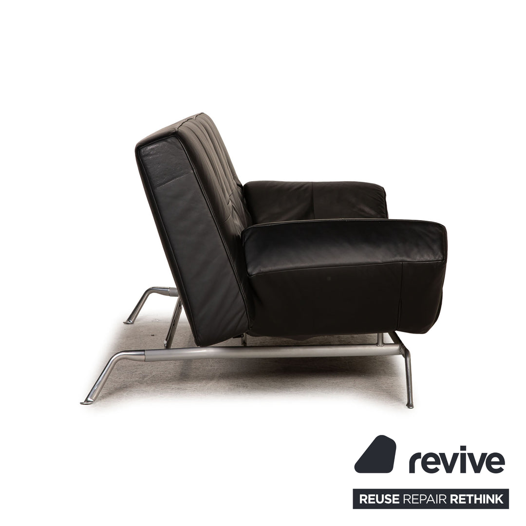 ligne roset Smala Leder Sofa Schwarz Dreisitzer Couch Funktion Schlaffunktion