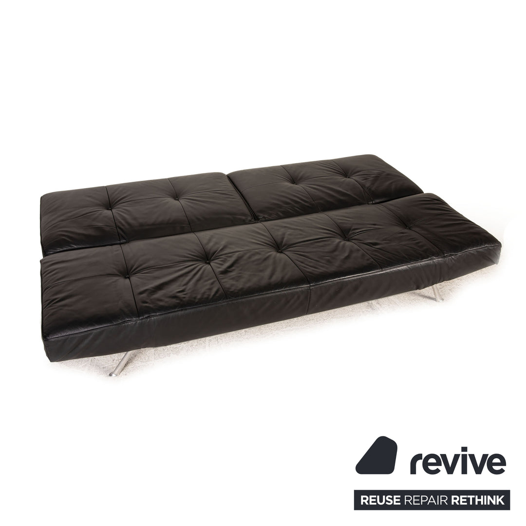 ligne roset Smala Leder Sofa Schwarz Dreisitzer Couch Funktion Schlaffunktion