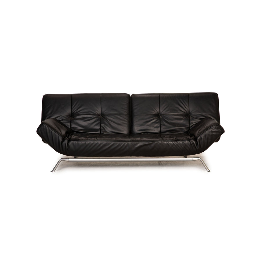 ligne roset Smala Leder Sofa Schwarz Dreisitzer Couch Funktion Schlaffunktion