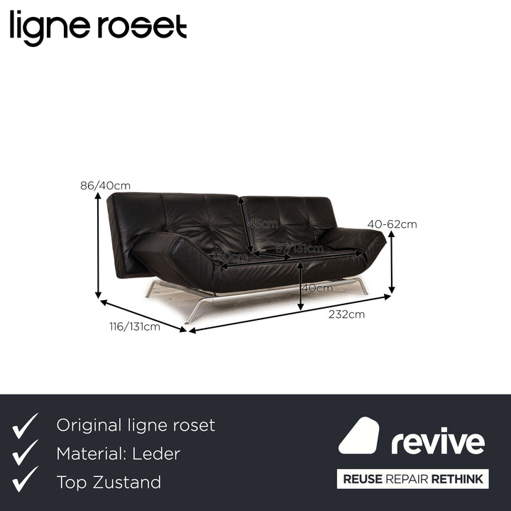 ligne roset Canapé en cuir Smala noir fonction canapé trois places fonction sommeil