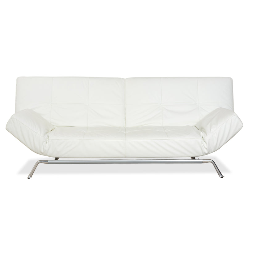 Canapé trois places en cuir Ligne Roset Smala à fonction manuelle, blanc crème