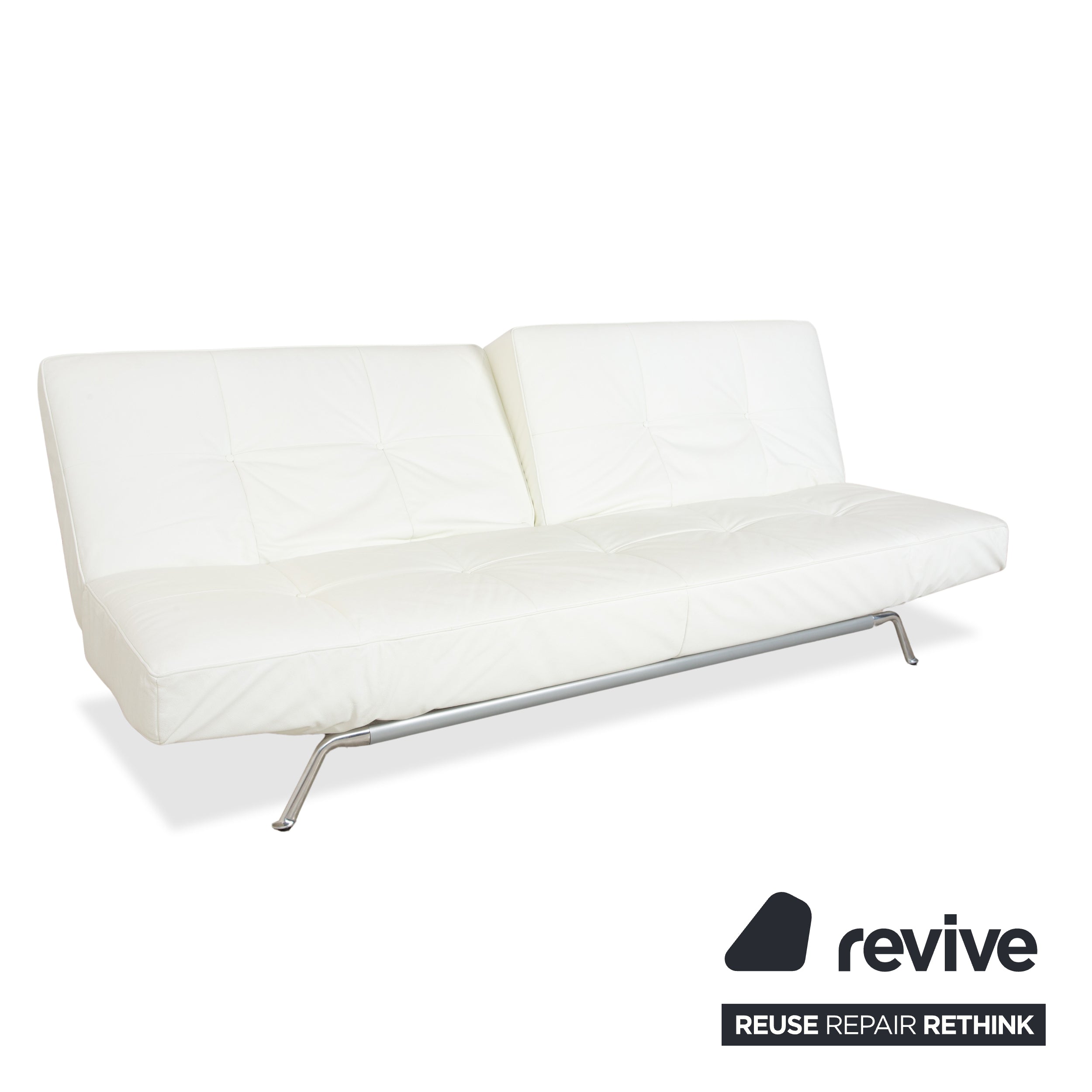 Canapé trois places en cuir Ligne Roset Smala à fonction manuelle, blanc crème