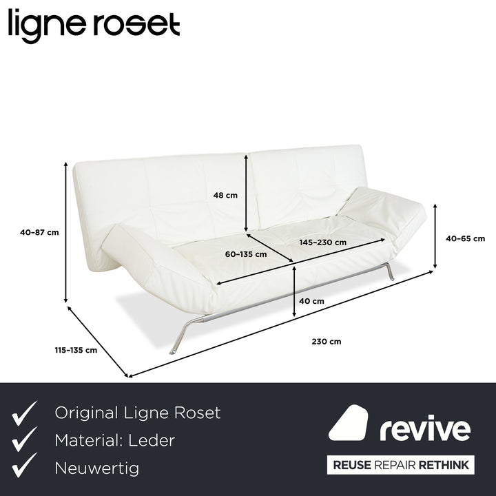 Ligne Roset Smala Leder Dreisitzer Weiß Creme manuelle Funktion Sofa Couch