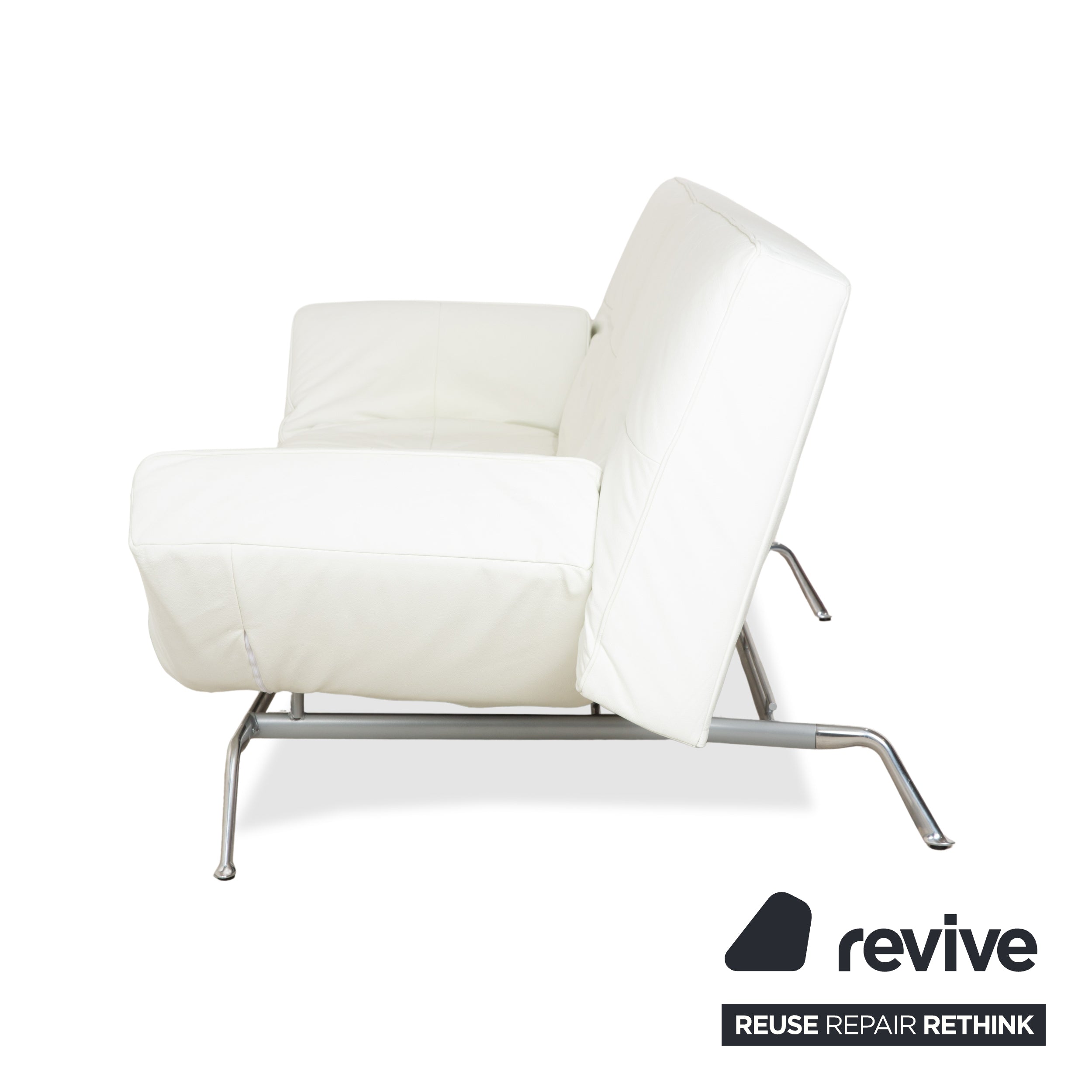 Canapé trois places en cuir Ligne Roset Smala à fonction manuelle, blanc crème
