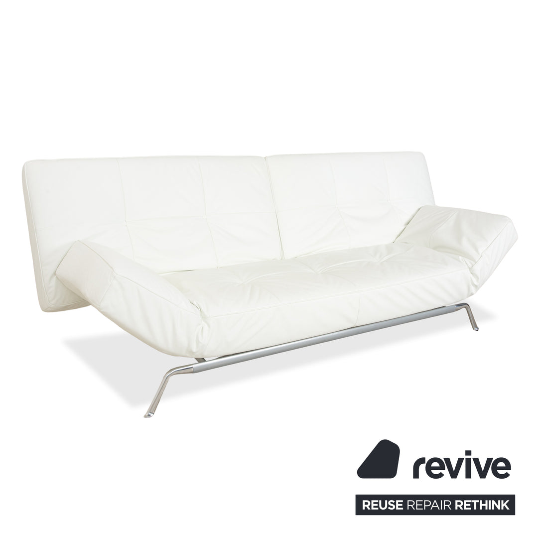 Ligne Roset Smala Leder Dreisitzer Weiß Creme manuelle Funktion Sofa Couch