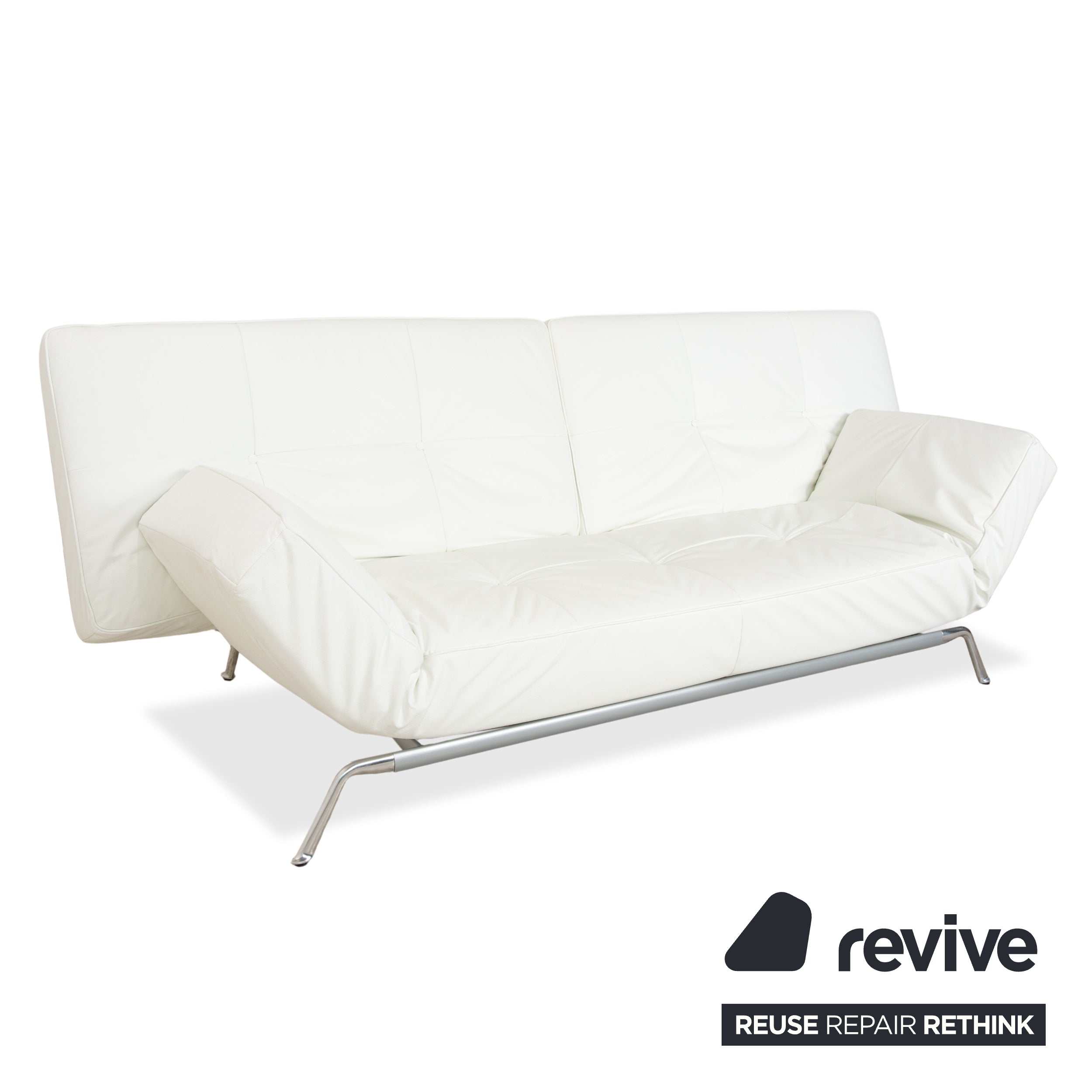 Ligne Roset Smala Leder Dreisitzer Weiß Creme manuelle Funktion Sofa Couch