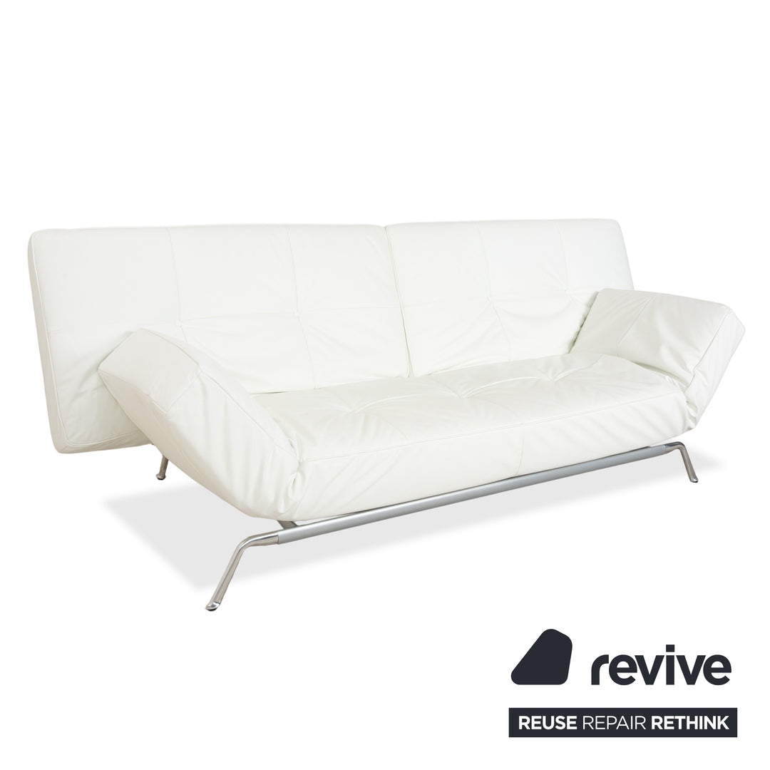 Ligne Roset Smala Leder Dreisitzer Weiß Creme manuelle Funktion Sofa Couch